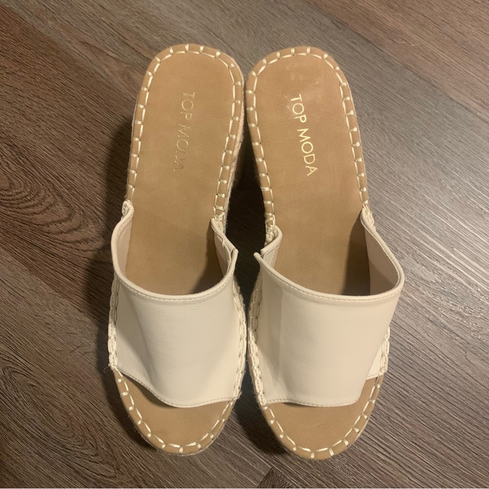 TOP Moda Cream and Raffia Leatherette platform Slides - Picture 4 of 6